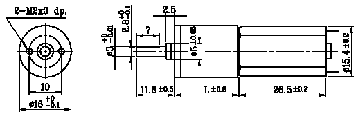Габаритные и присоединительные размеры двигателя постоянного тока с планетарным редуктором IG-16GM